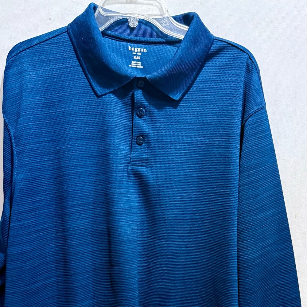 Haggar Blue Long Sleeve Polo Shirt